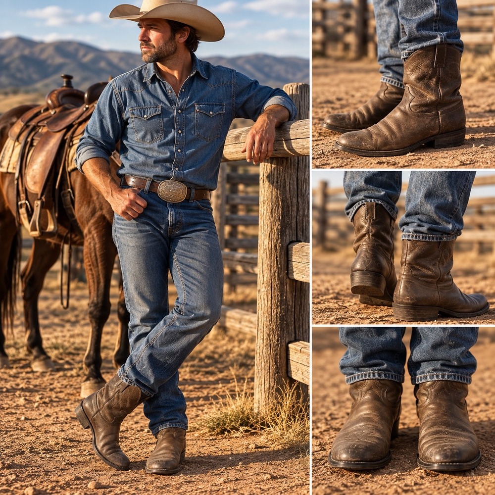 Justin Mens Ropers Brown Leather Western Cowboy Boots Round Toe 3170 11 D